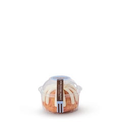 Personal size White Chocolate Raspberry bundt cake, packaged in a plastic container. 
